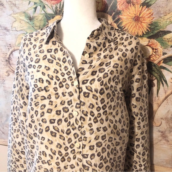 Sz S Anna & Frank Vintage Leopard 100% Silk Button Down Shirt - Picture 2 of 11